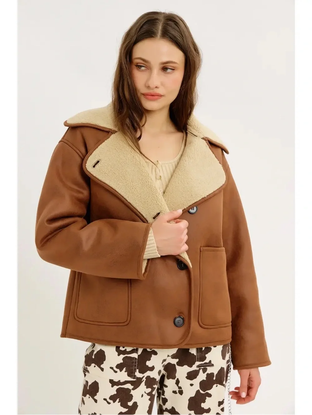 NWT Fleece-Lined Faux Suede Jacket